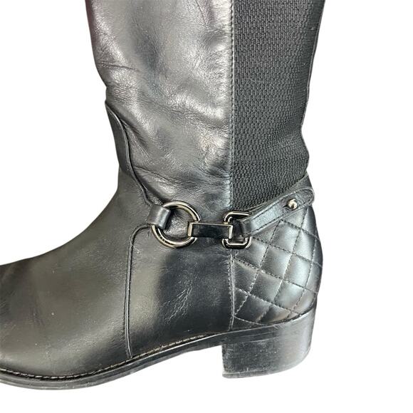 Aquatalia Oralie Black Knee-High Stretch Leather Riding Boots Side Zip Quilted 8 - Picture 7 of 10